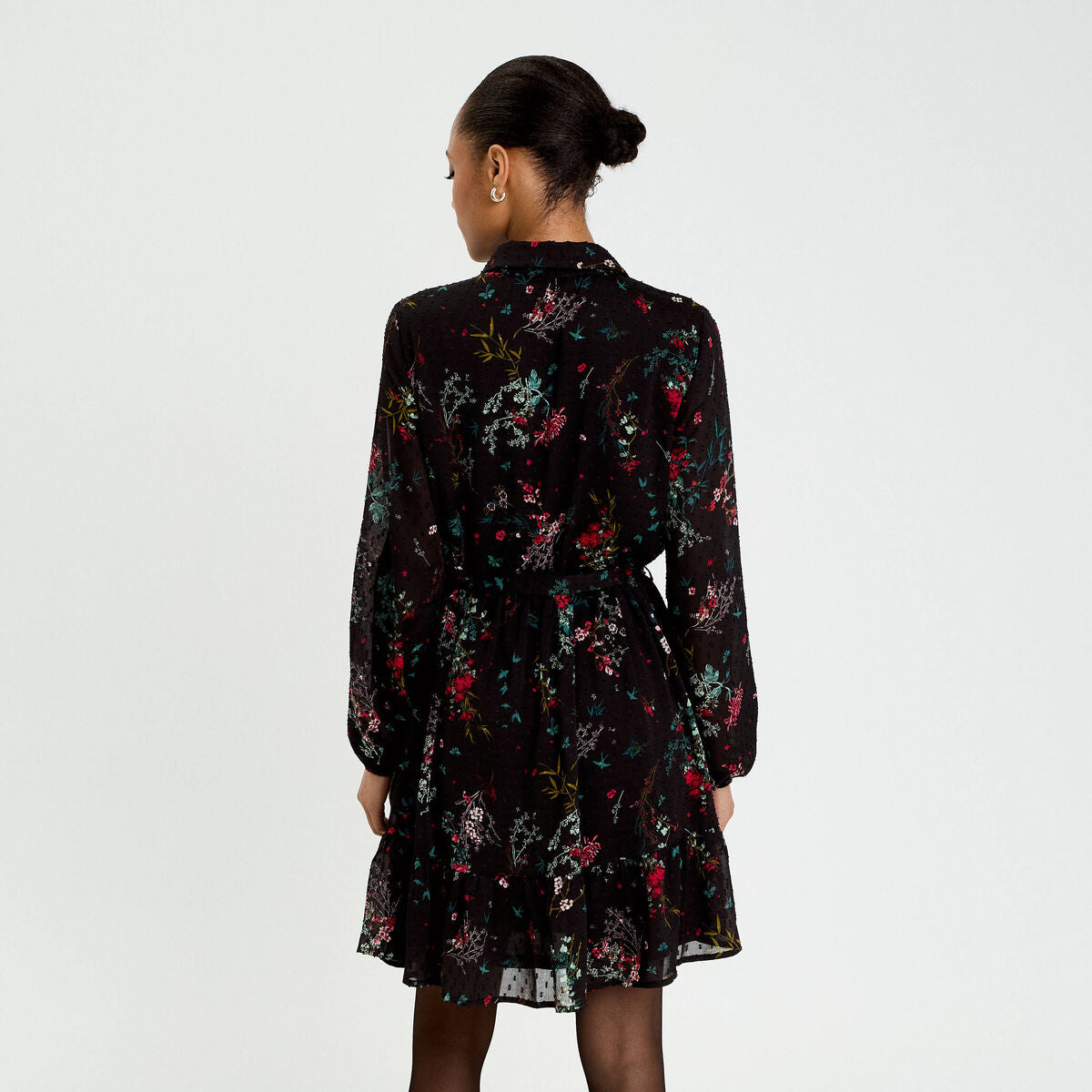 Robe évasée col chemise noir femme