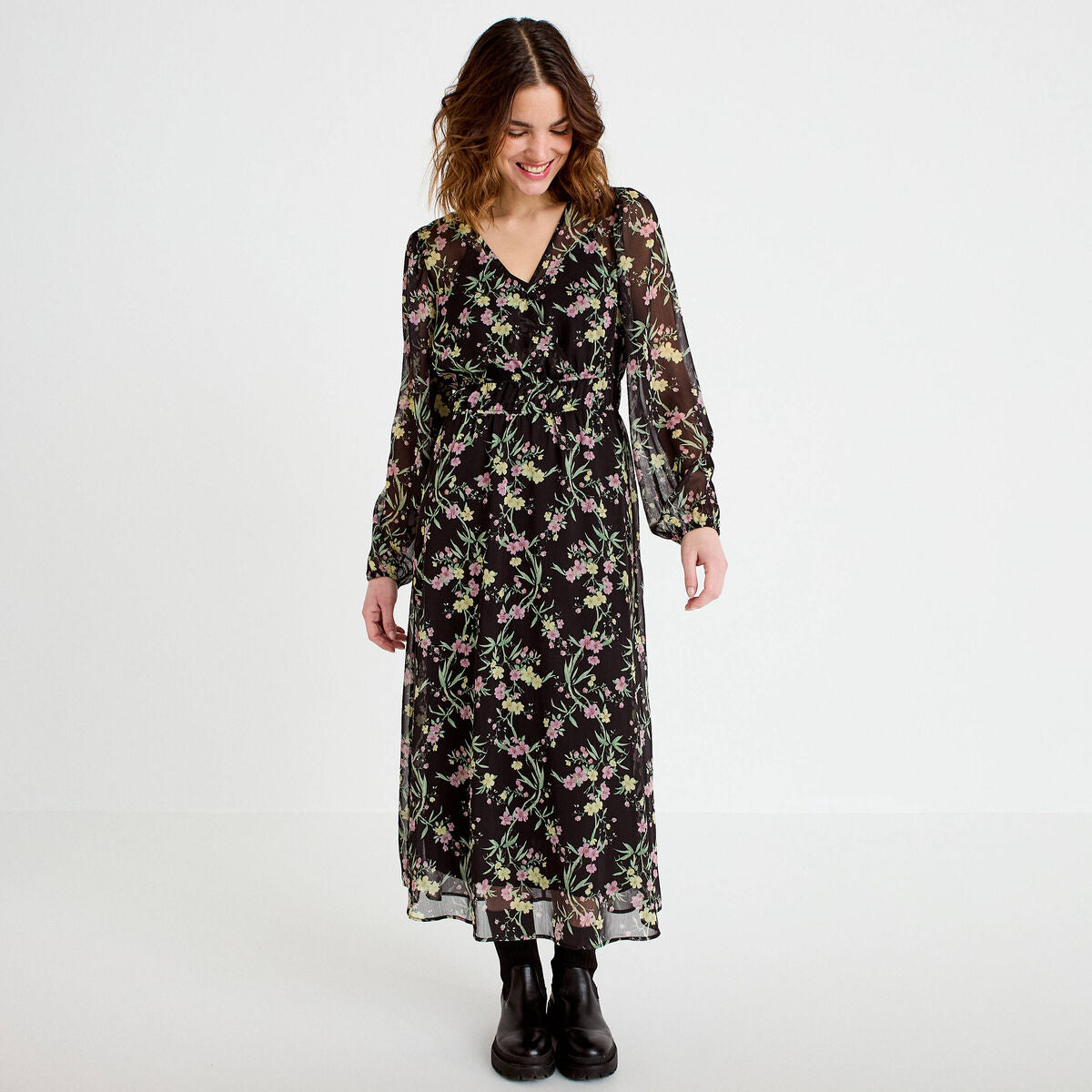 Robe évasée noir femme