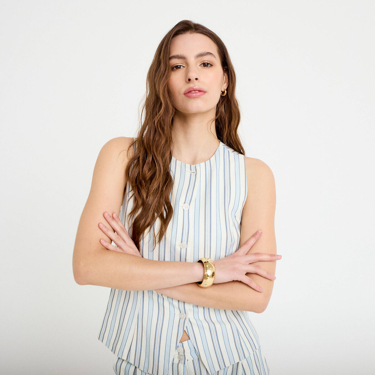 Gilet sans manches boutonné blanc femme