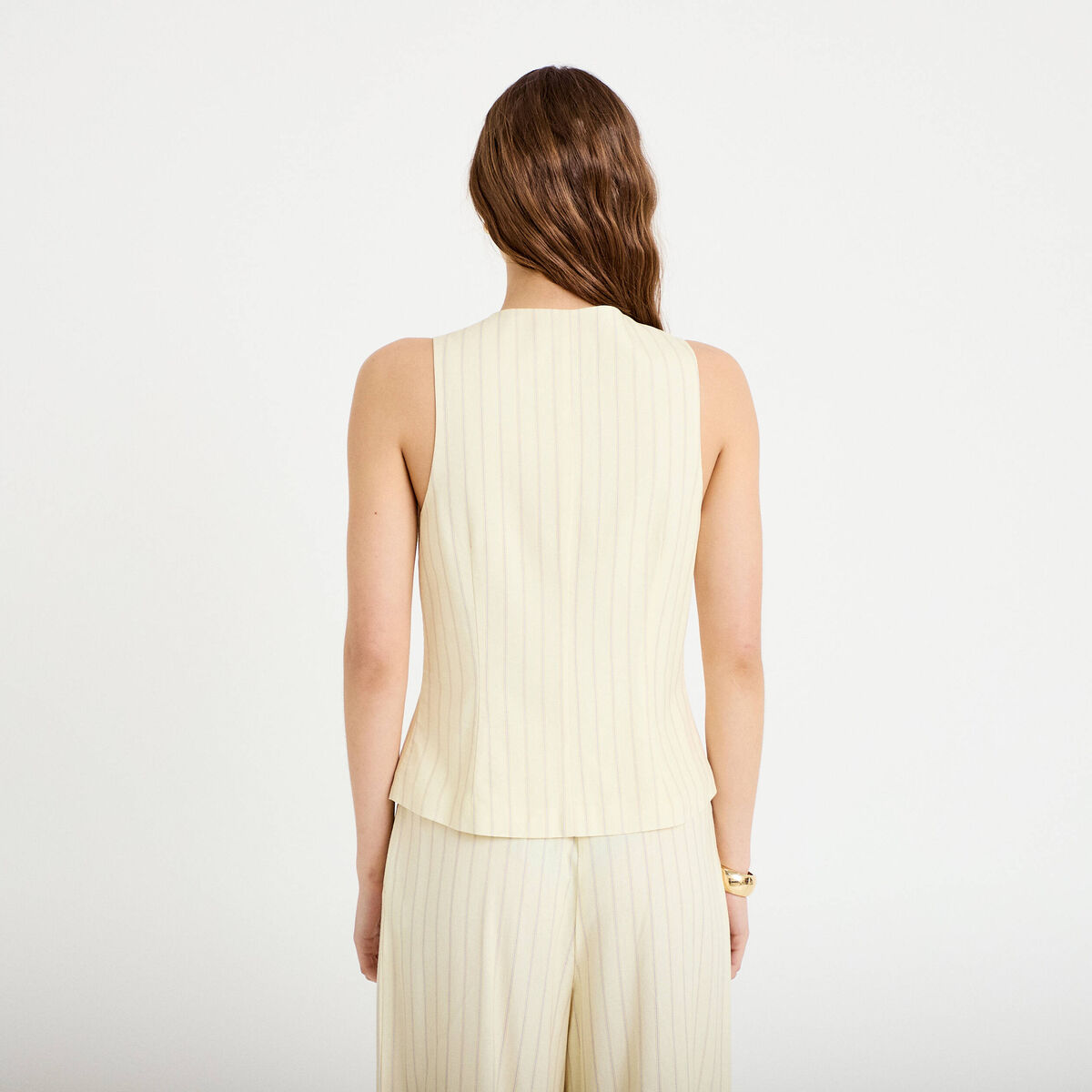 Gilet sans manches boutonné jaune pastel femme