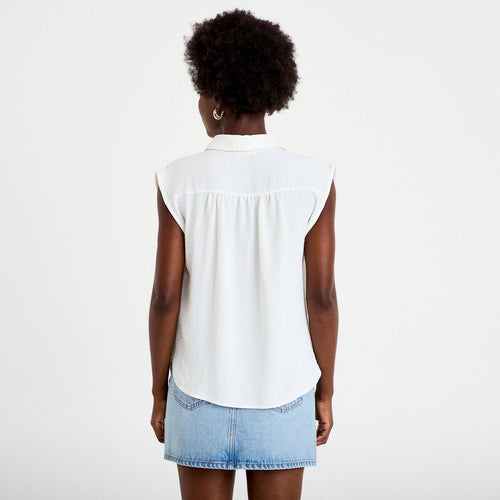 Chemise ample sans manches plissée ecru femme