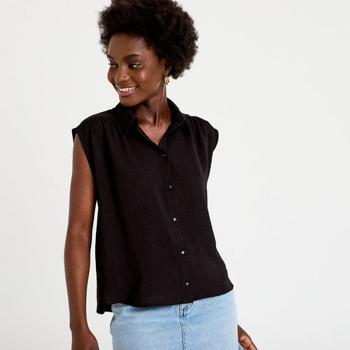 Chemise ample sans manches plissée noir femme