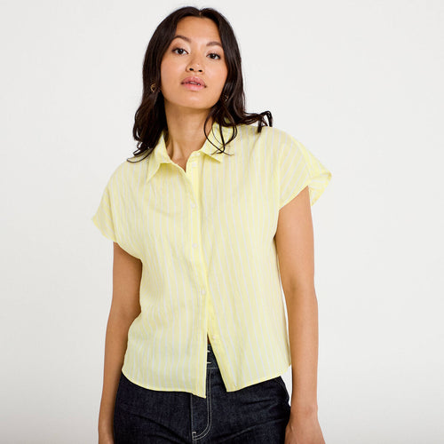 Chemise ample plissée manches courtes jaune femme