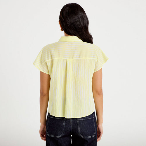 Chemise ample plissée manches courtes jaune femme