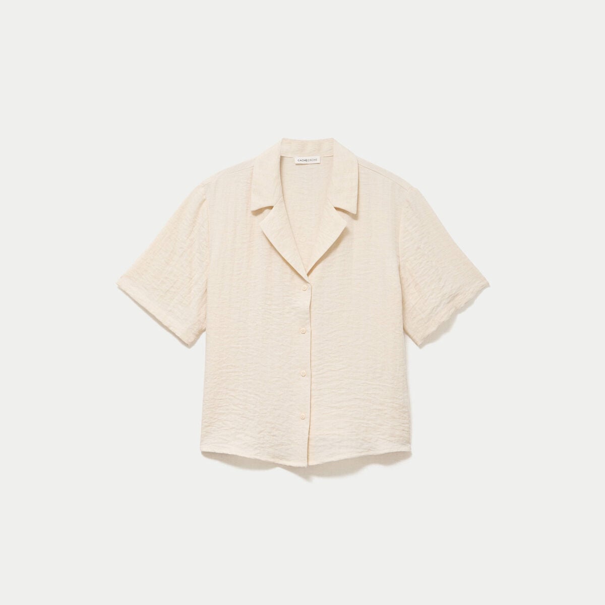Chemise droite plissée manches courtes ecru femme