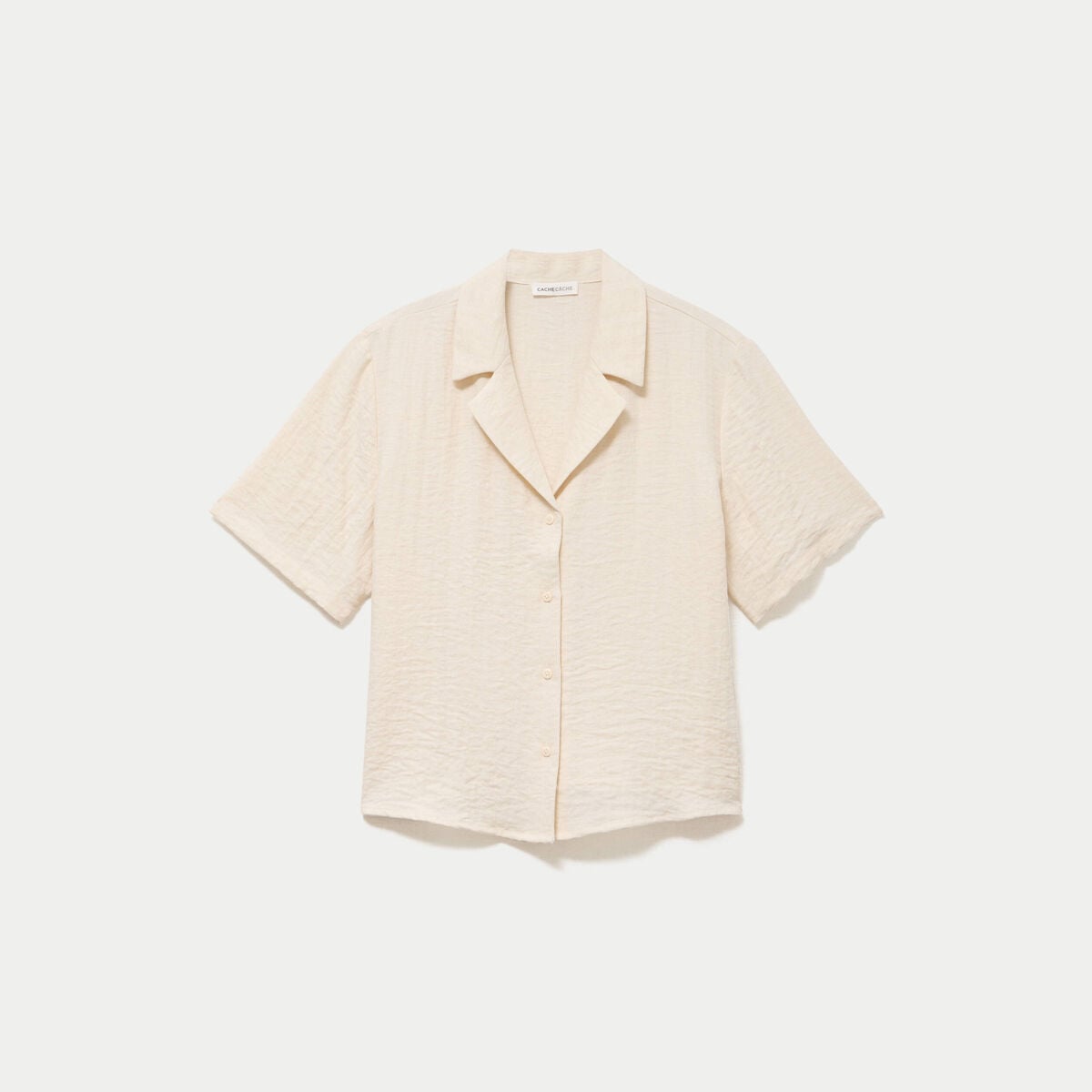 Chemise droite plissée manches courtes ecru femme