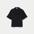 Chemise droite plissée manches courtes noir femme