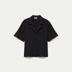 Chemise droite plissée manches courtes noir femme