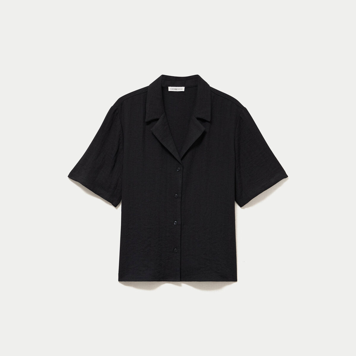 Chemise droite plissée manches courtes noir femme