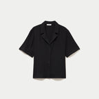Chemise droite plissée manches courtes noir femme