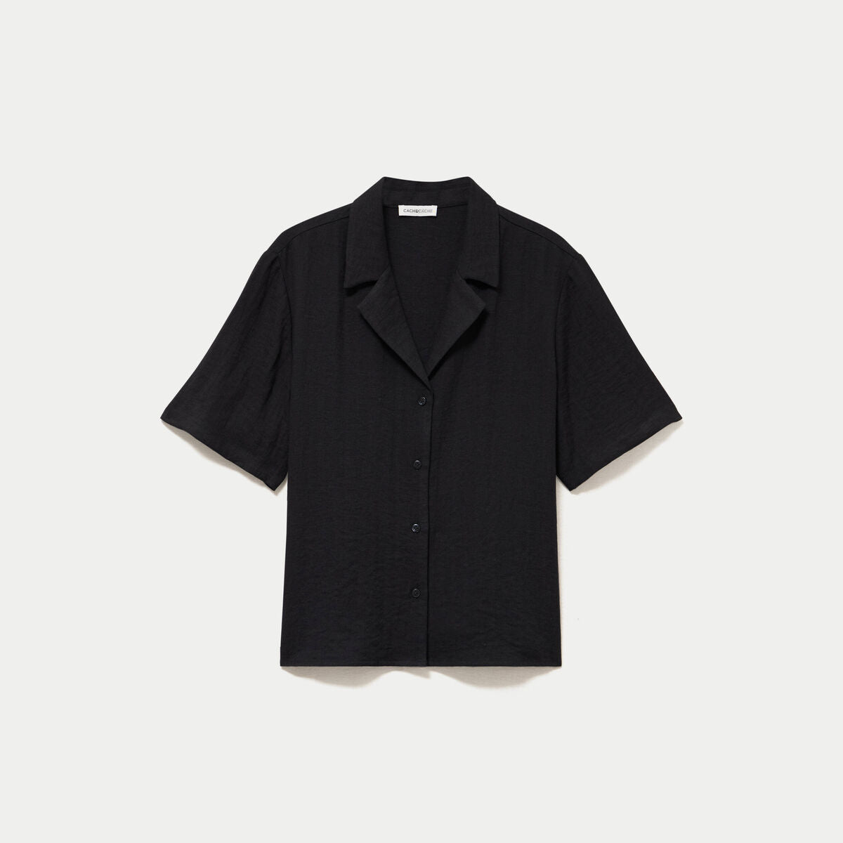 Chemise droite plissée manches courtes noir femme