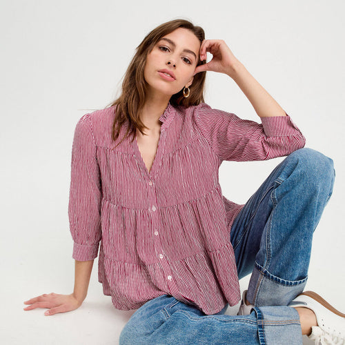 Blouse manches 3/4 bordeaux femme