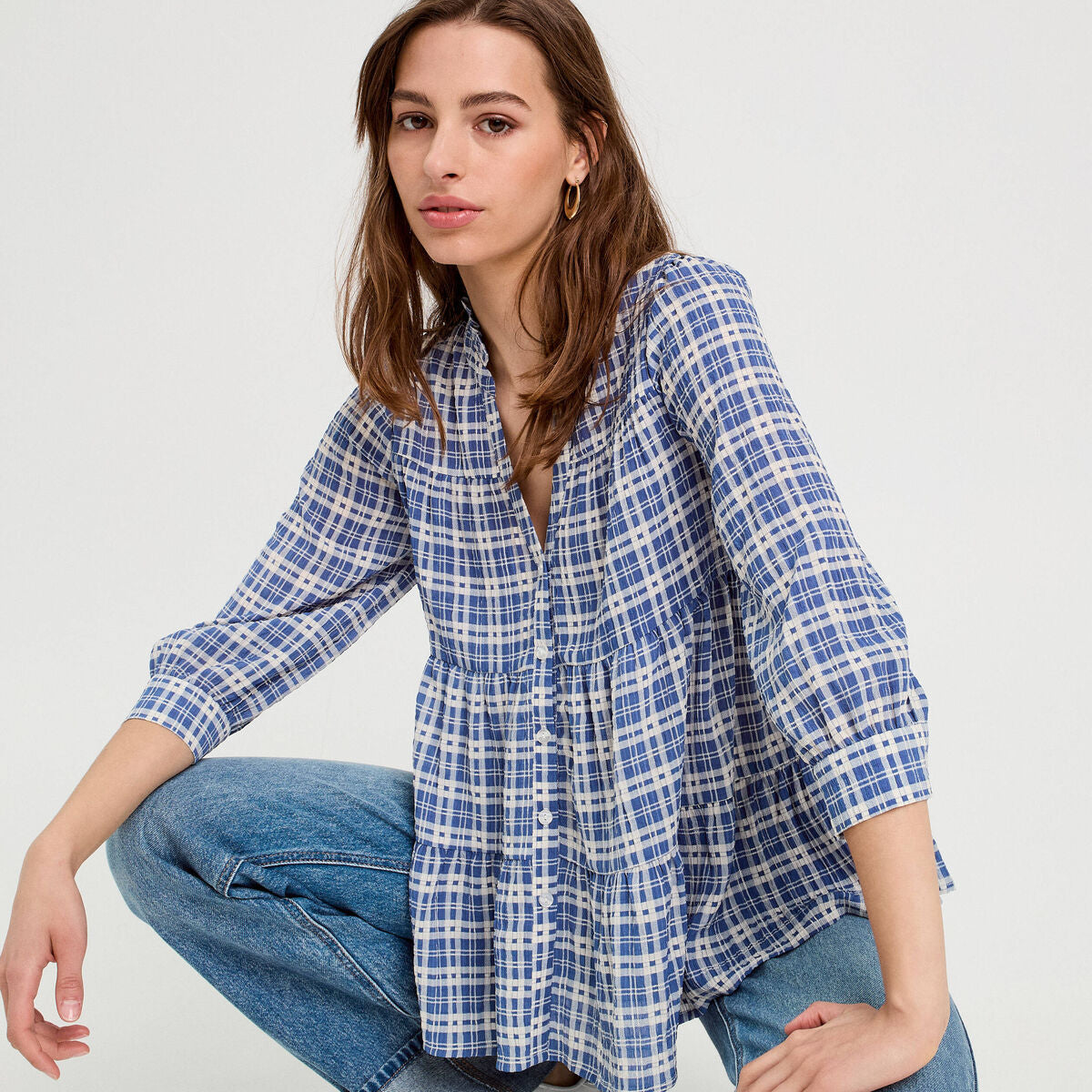 Blouse manches 3/4 bleu foncé femme
