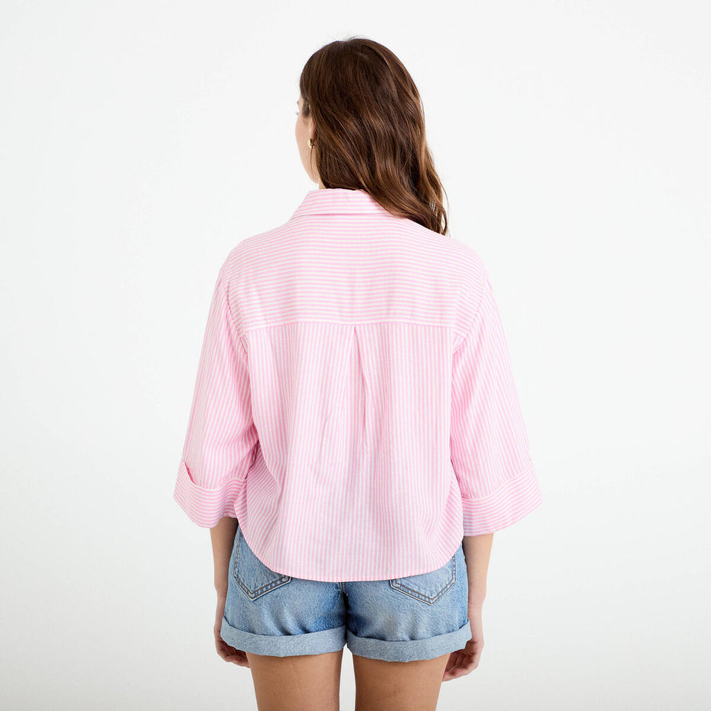 Chemise col classique manches 3/4 rose femme