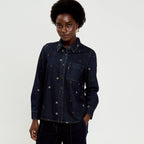 Chemise en jean brodée denim brut femme