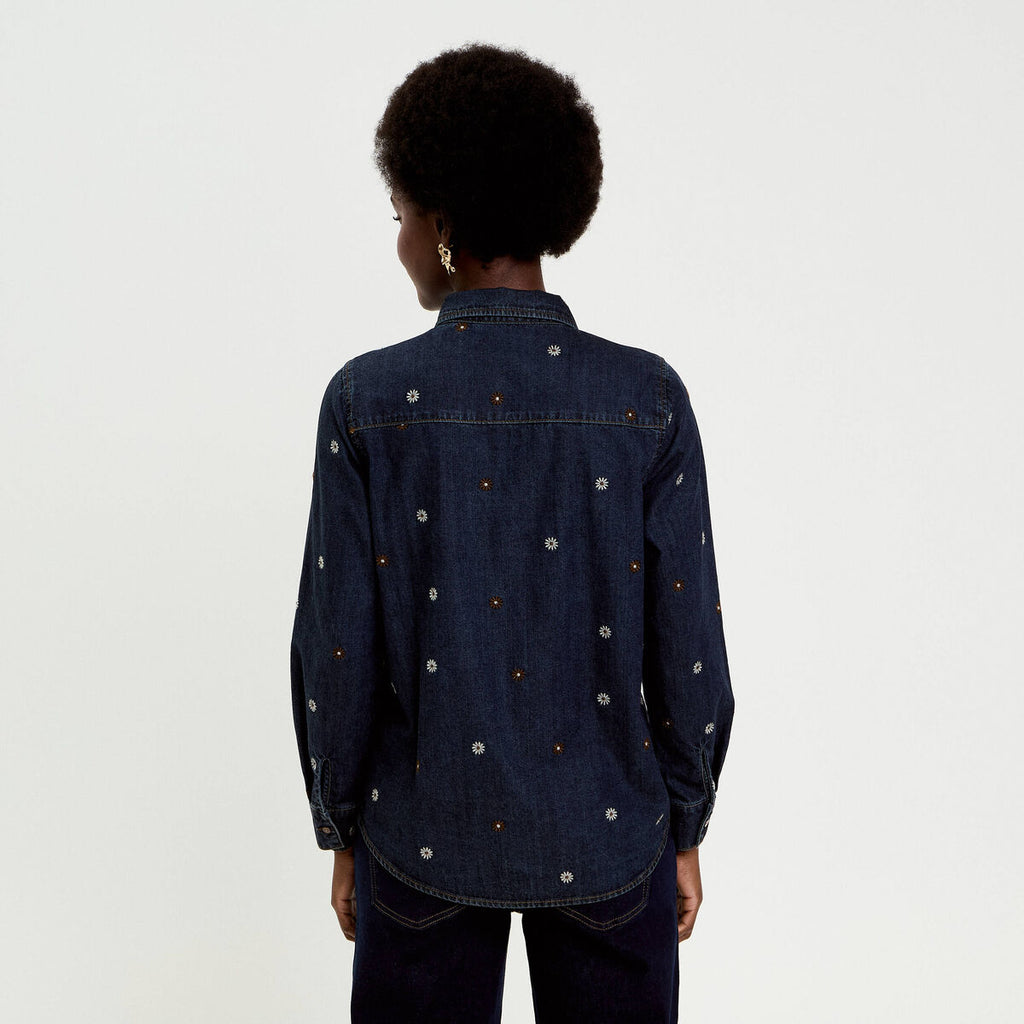 Chemise en jean brodée denim brut femme
