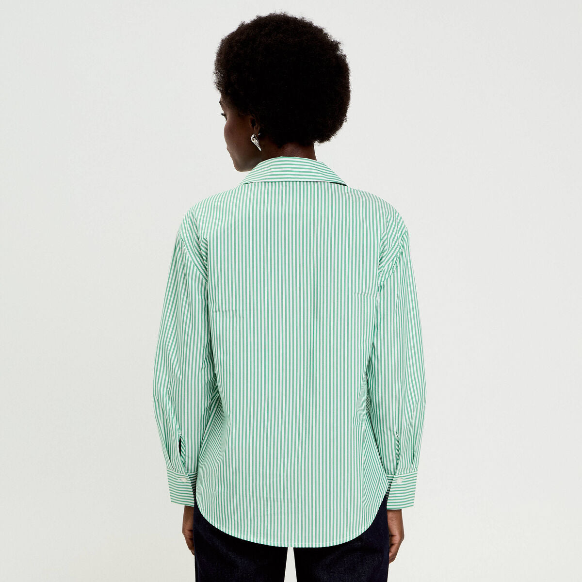 Chemise rayée broderies fantaisie vert clair femme