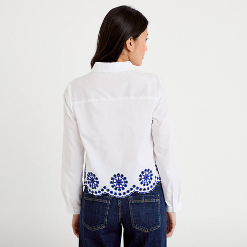 Chemise col classique avec broderie ecru femme