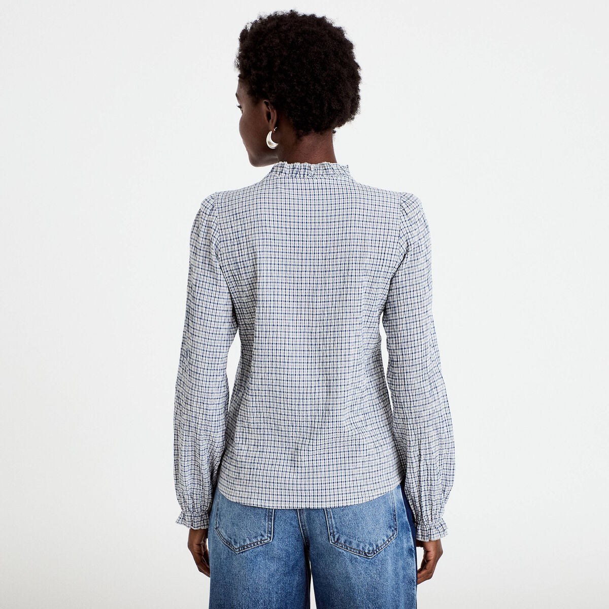 Chemise droite manches longues bleu foncé femme