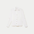 Chemise droite plissée manches longues ecru femme