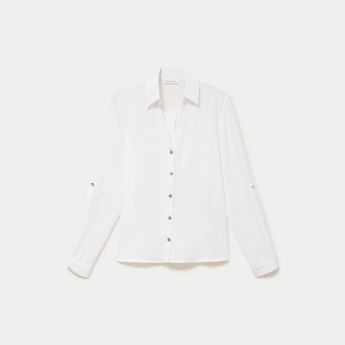 Chemise droite plissée manches longues ecru femme