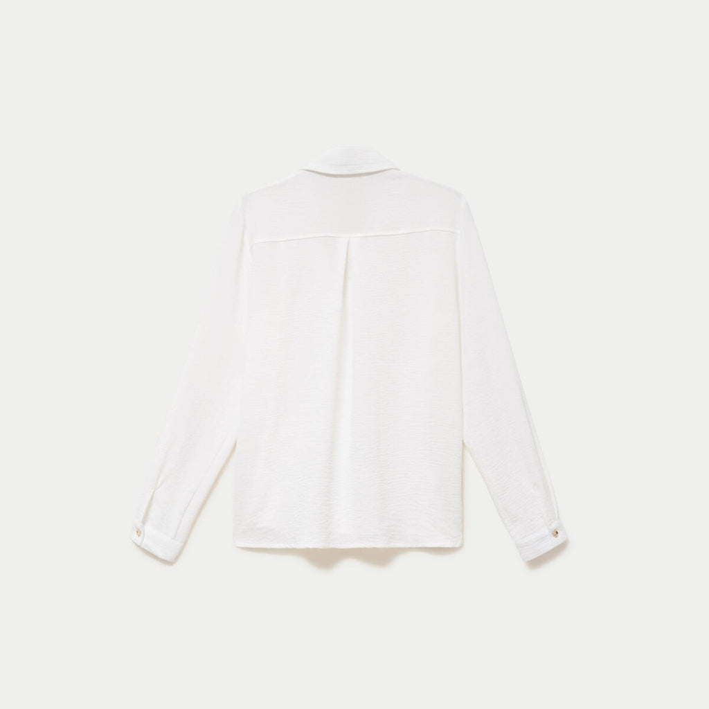 Chemise droite plissée manches longues ecru femme