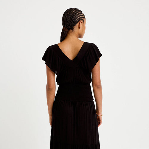 Blouse cintrée cropped sans manches noir femme