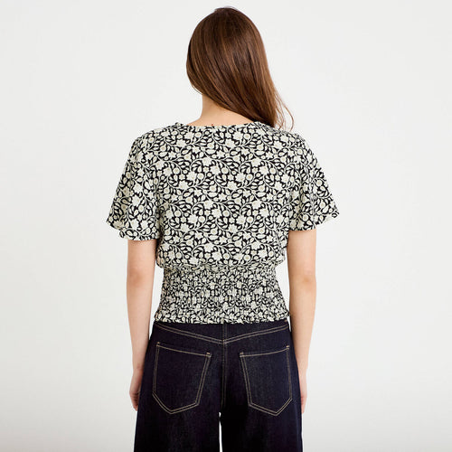 Blouse cintrée cropped manches courtes noir femme
