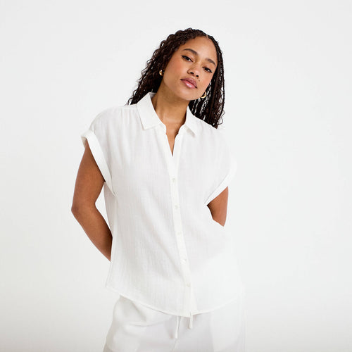 Blouse manches courtes ecru femme