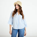 Blouse col V manches 3/4 bleu pastel femme