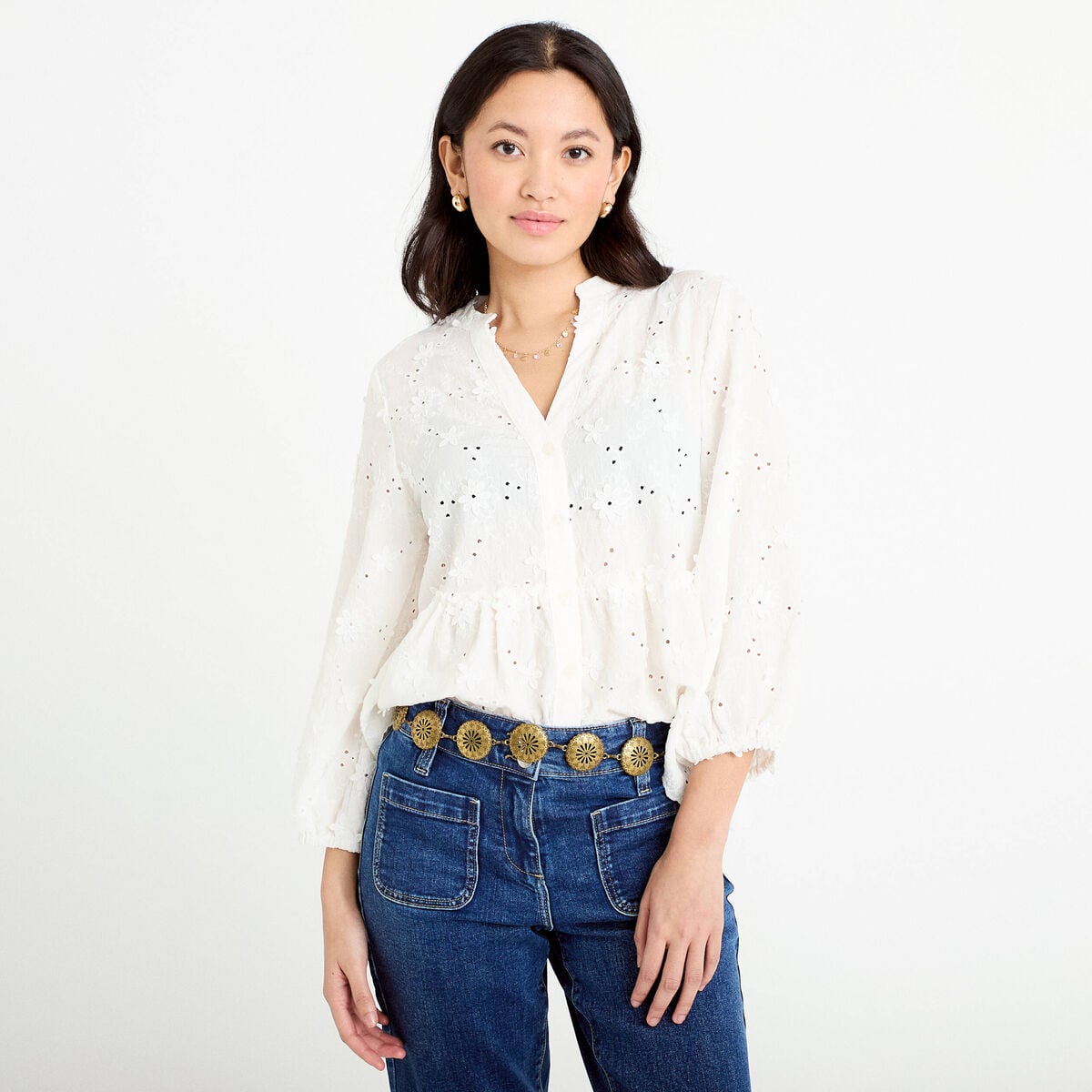 Blouse à motif en relief ecru femme