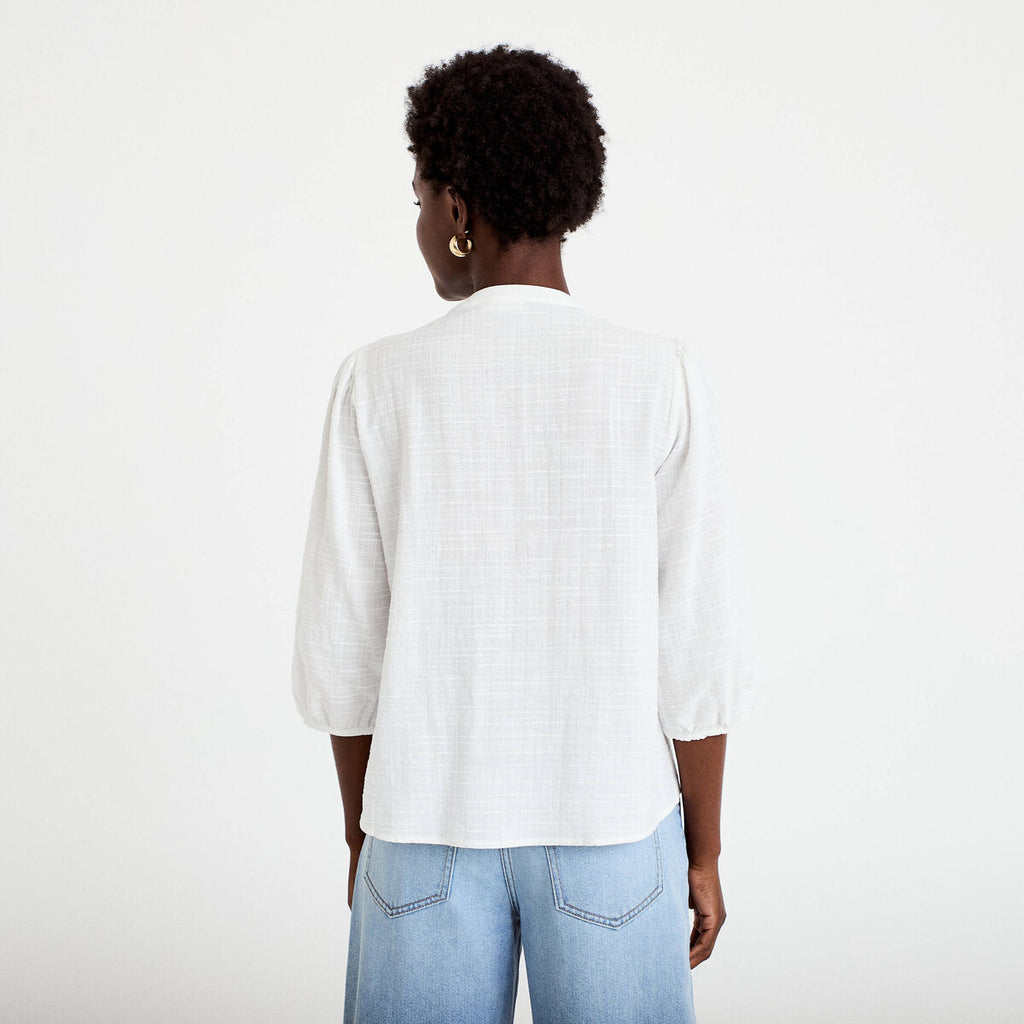 Blouse ample col v manches 3/4 ecru femme