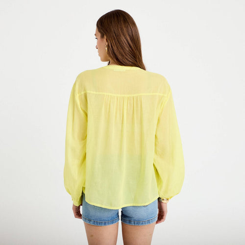 Blouse oversize manches longues jaune citron femme