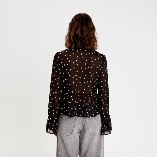 Blouse brodée volantée noir femme