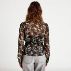 Blouse cintrée col v manches longues noir femme