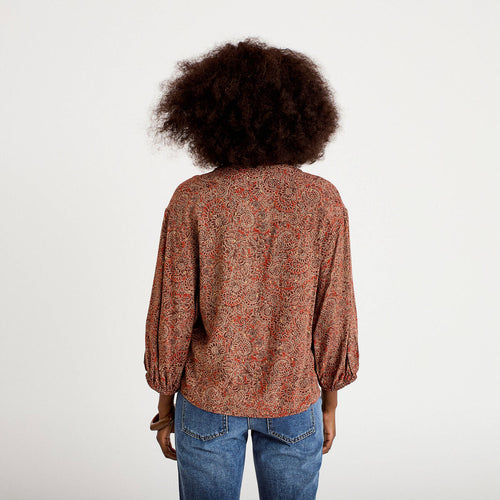 Blouse col v manches longues rouge foncé femme