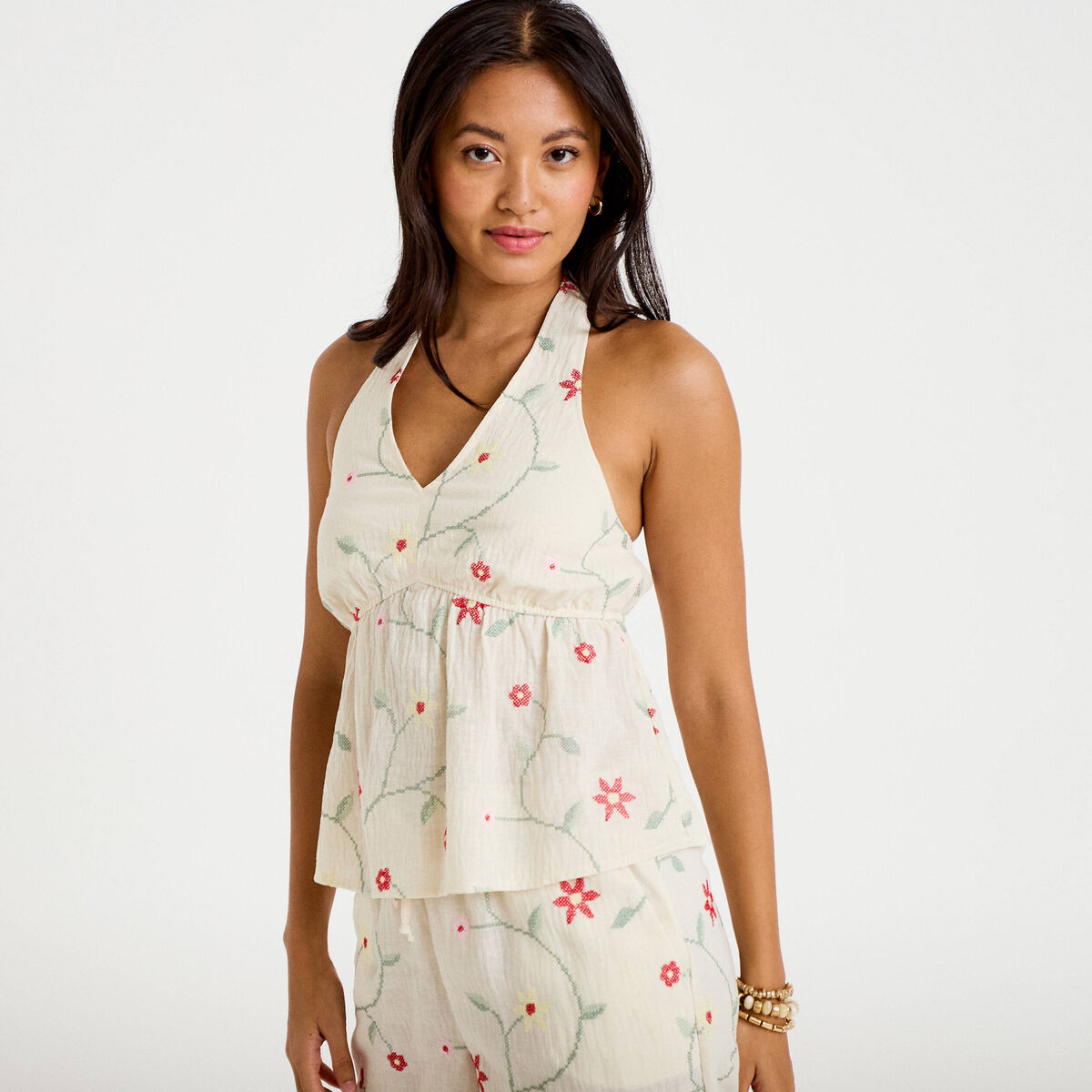 Top dos nu brodé blanc femme