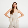 Top col v bretelles fines chiné beige femme