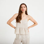 Top col v bretelles fines chiné beige femme