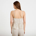 Top col v bretelles fines chiné beige femme