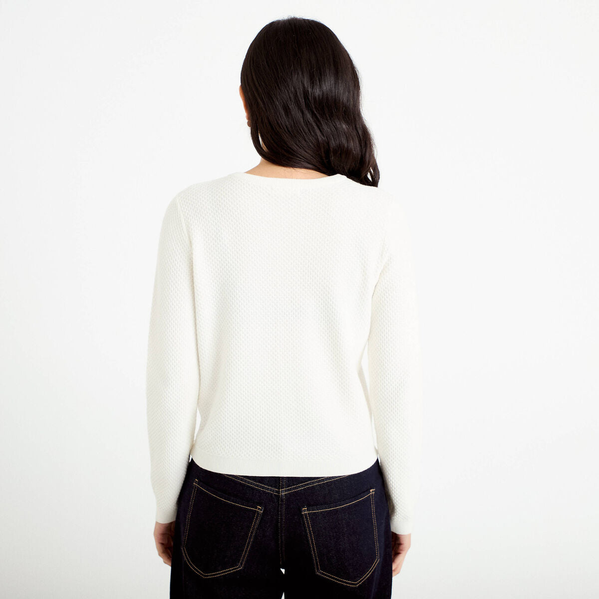 Gilet ajouré manches longues ecru femme
