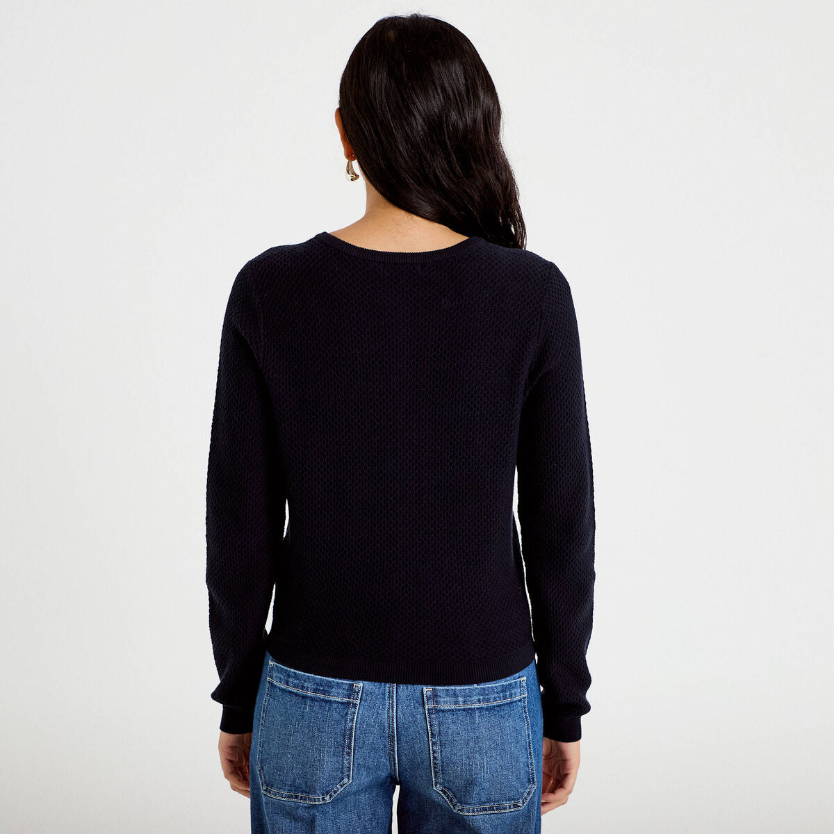 Gilet ajouré manches longues bleu marine femme