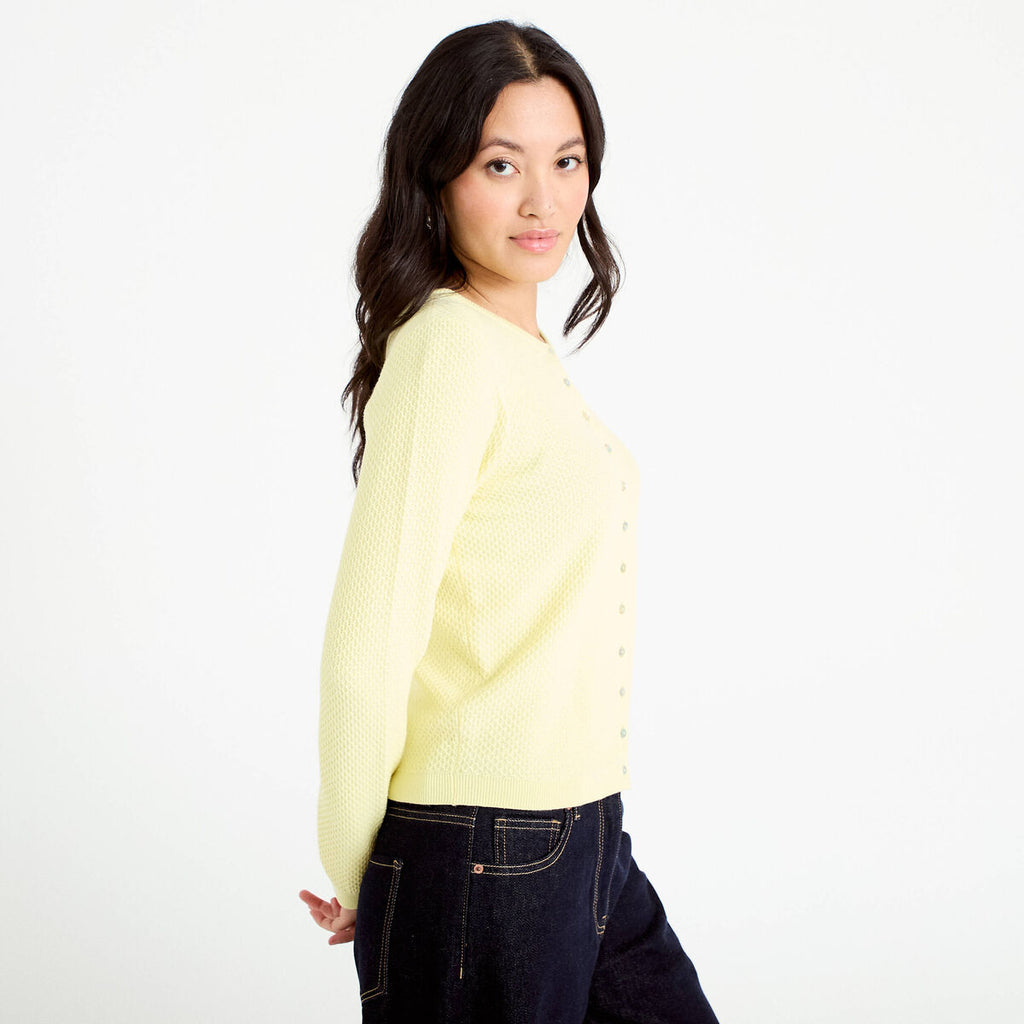 Gilet ajouré manches longues jaune clair femme