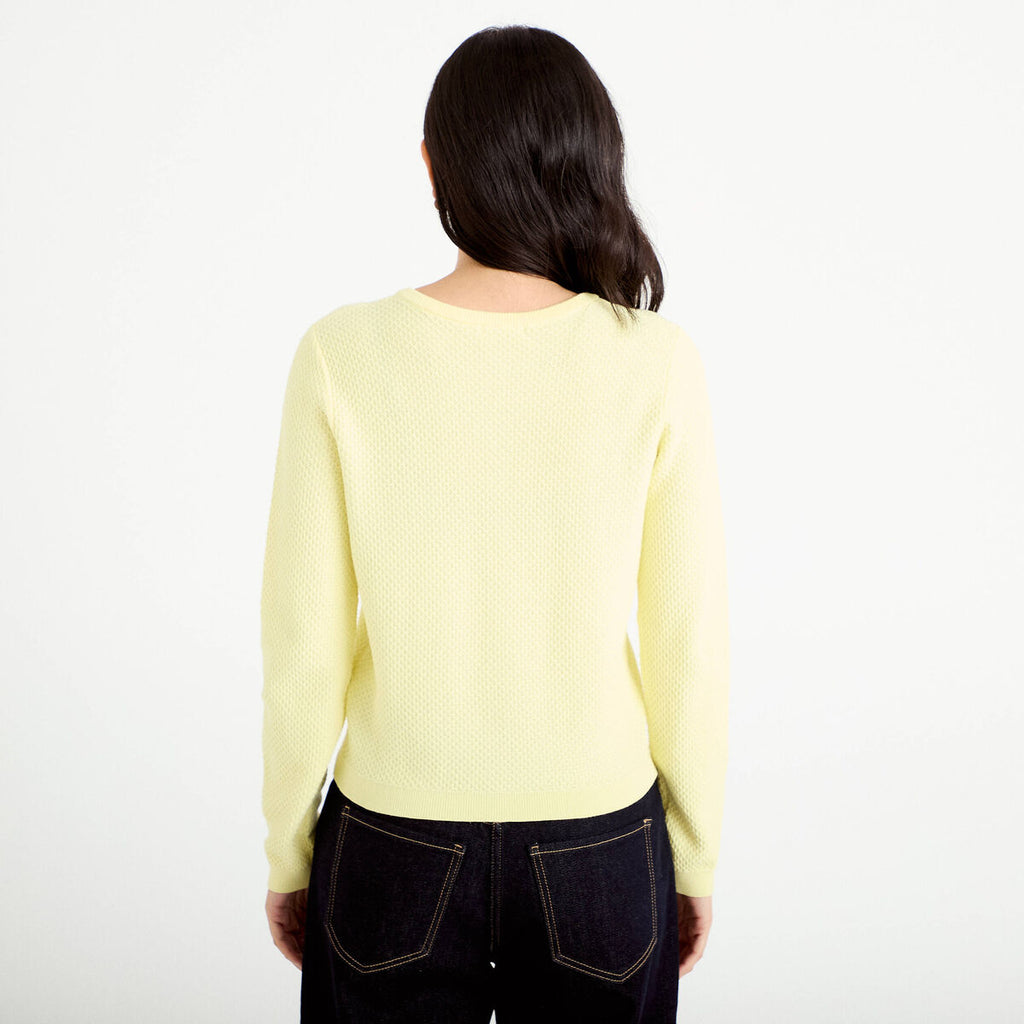 Gilet ajouré manches longues jaune clair femme
