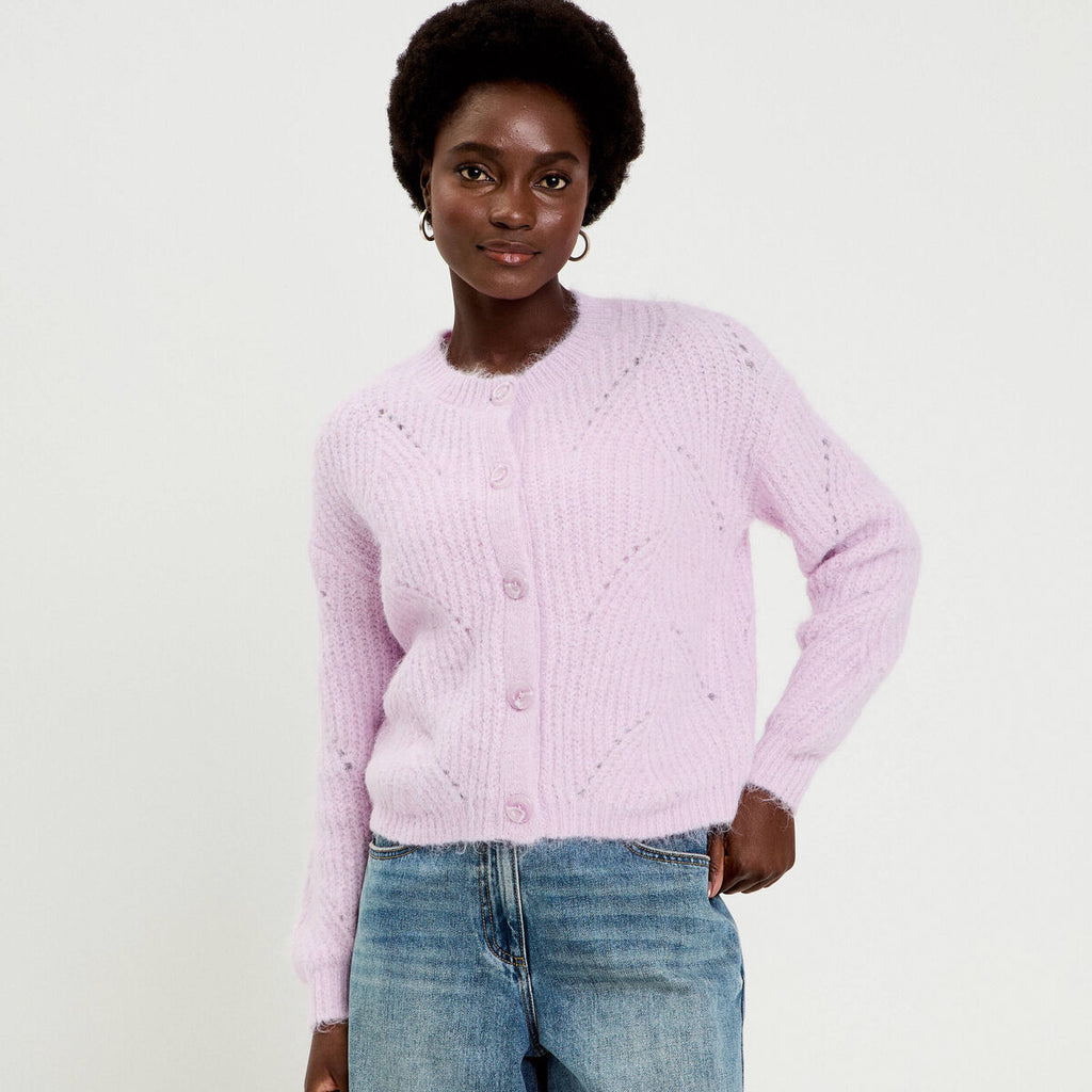Gilet ajouré manches longues parme femme