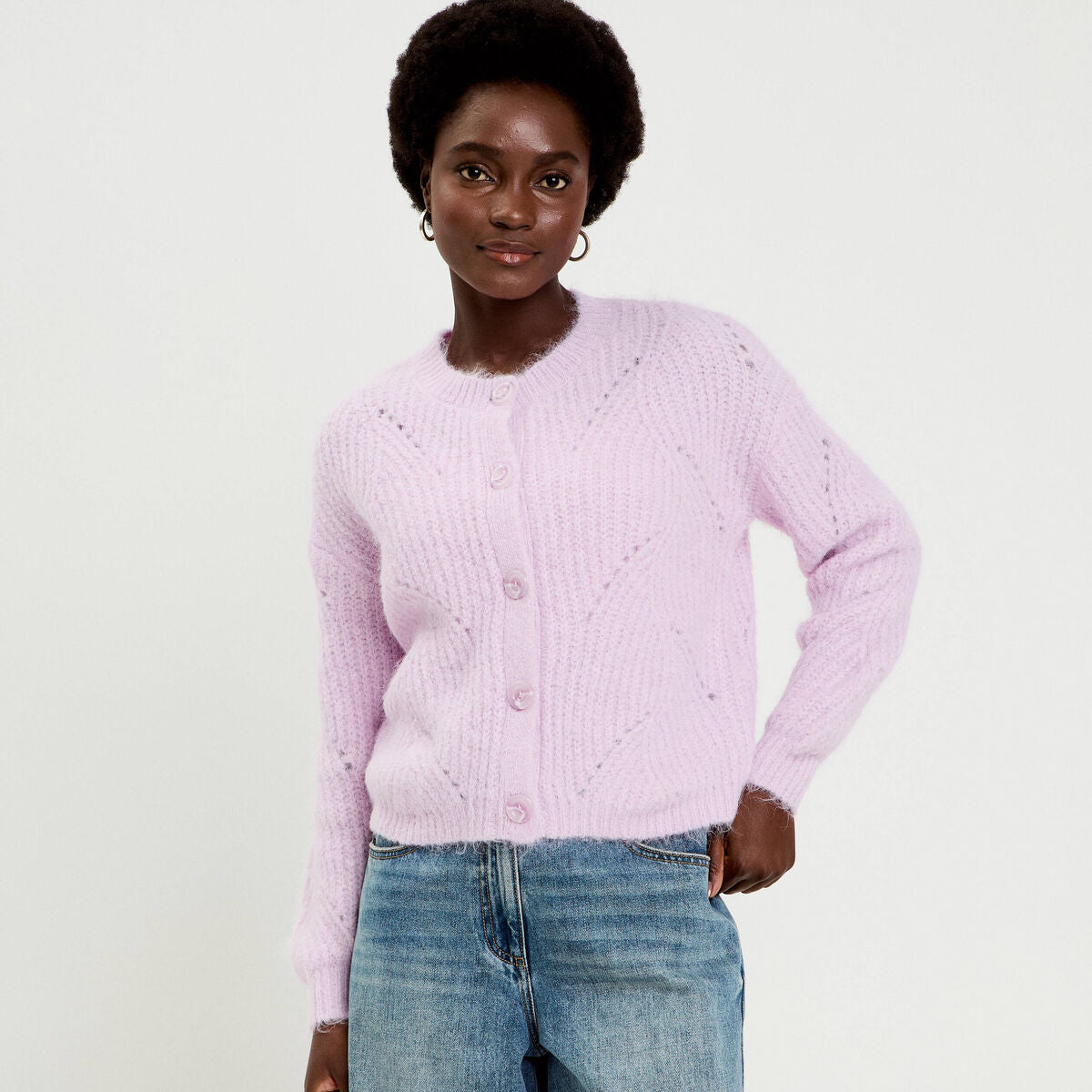 Gilet ajouré manches longues parme femme