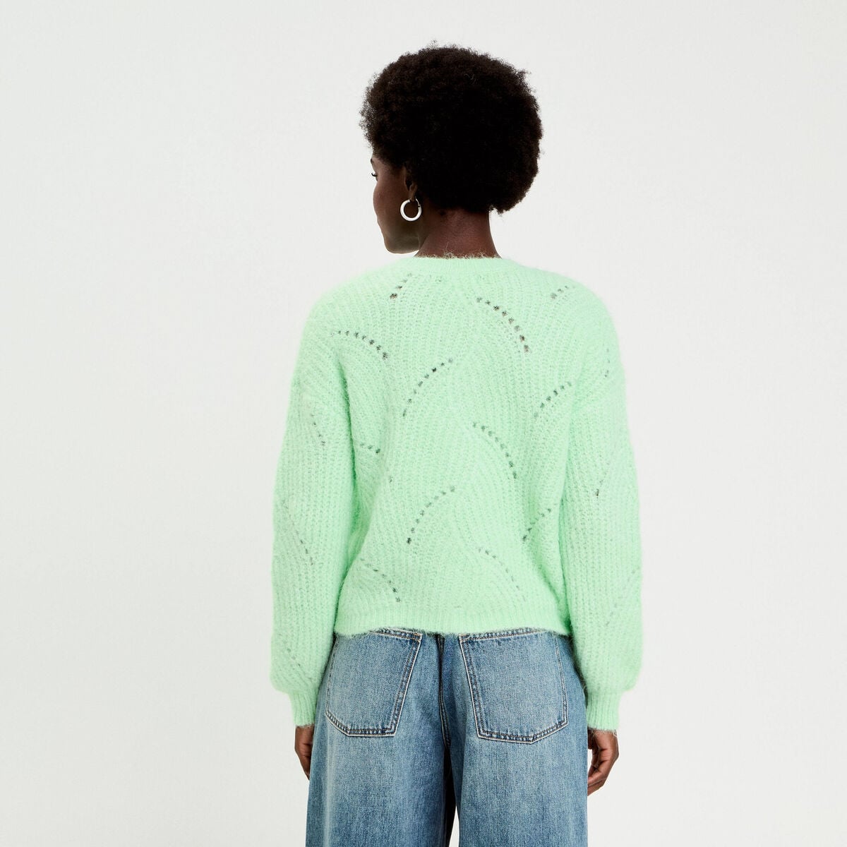 Gilet ajouré manches longues vert pastel femme