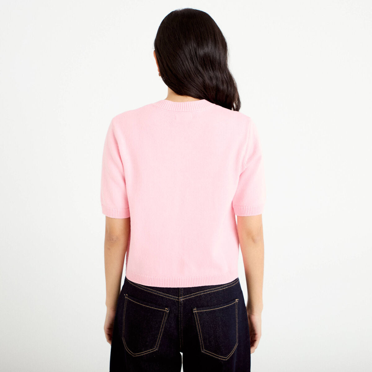 Gilet brodé manches courtes rose corail femme