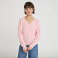 Pull fin col v rose clair femme