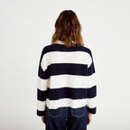 Polo manches longues col chemise bleu marine femme